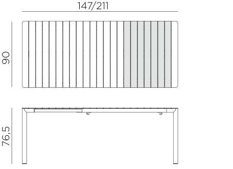 Nardi Tevere 147 Aluminium Extendable Dining Table dimensions