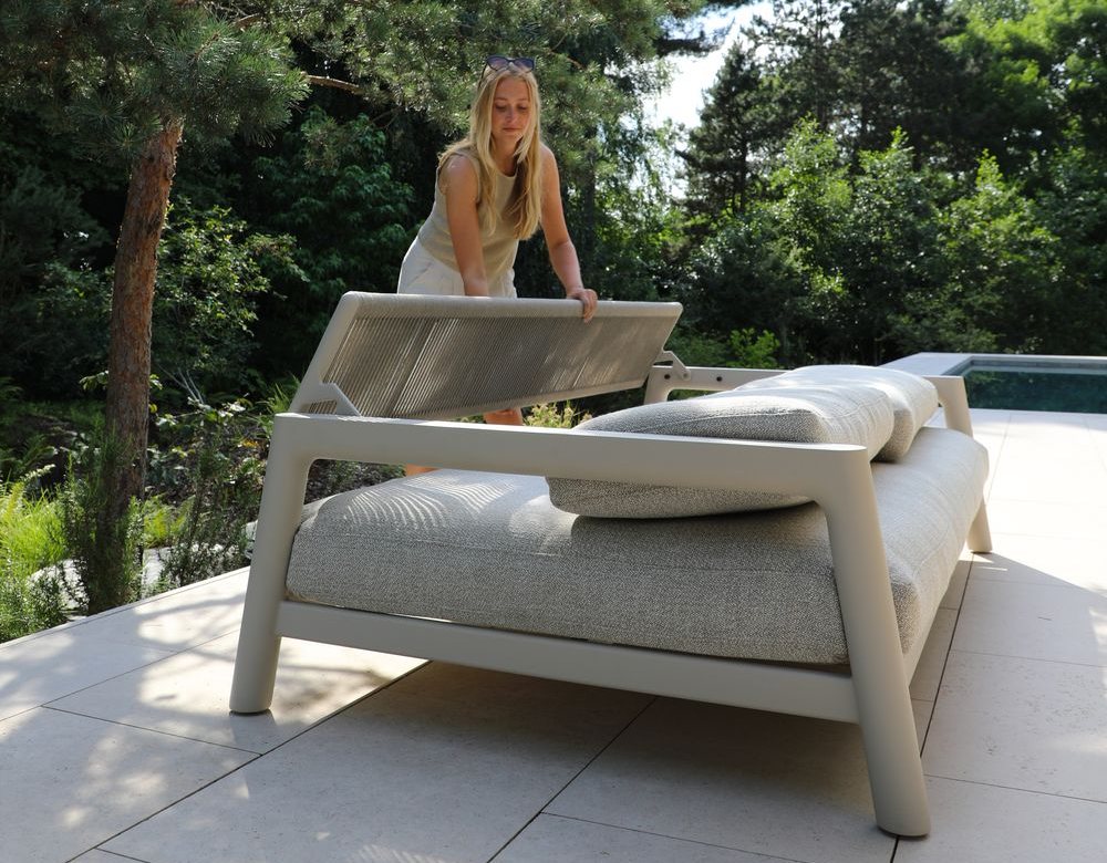 Pebl Tolo flex sofa with the backrest flipped flat