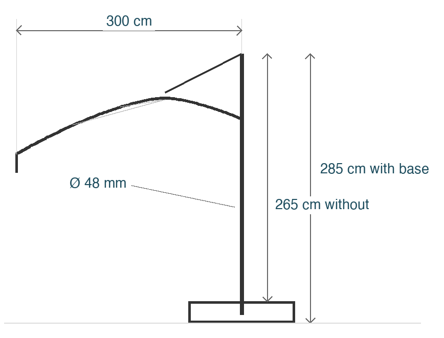 Amalfi 3m Light Grey Outdoor Cantilever Umbrella - inc. Outdoor Water Umbrella Base dimensions