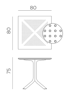 Nardi ClipX 80 square table dimensions: 80 x 80cm, height 75cm