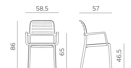 Nardi Costa armchair dimensions: height 86cm, width 58.5cm, depth 57cm, seat height 46.5cm, arm height 65cm