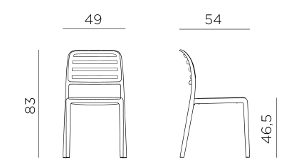 Nardi Costa Bistrot chair dimensions: height 83cm, width 49cm, depth 54cm, seat height 46.5cm
