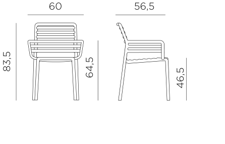 Nardi Doga armchair dimensions: height 83.5cm, width 60cm, depth 56.5cm, seat height 46.5cm