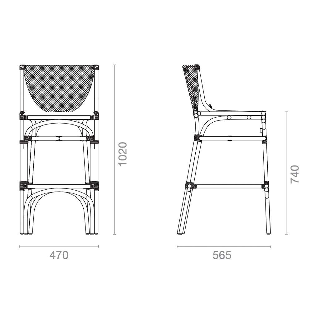Kanso outdoor wicker bar stool dimension diagram