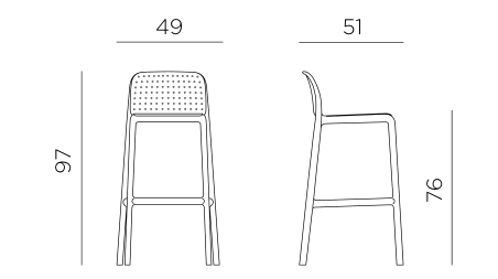 Nardi Lido bar stool dimensions: height 97cm, width 49cm, depth 51cm, seat 76cm