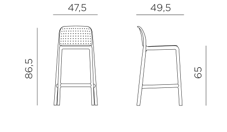 Nardi Lido Mini bar stool dimensions: height 86.5cm, width 47.5cm, depth 49.5cm, seat 65cm