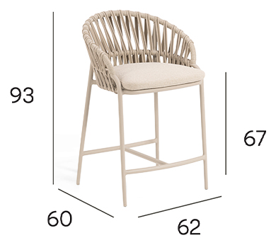 NOON Low Outdoor Bar Stool - Mocha dimensions