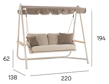 NOON 2-Seater Outdoor Swing - Mocha dimensions