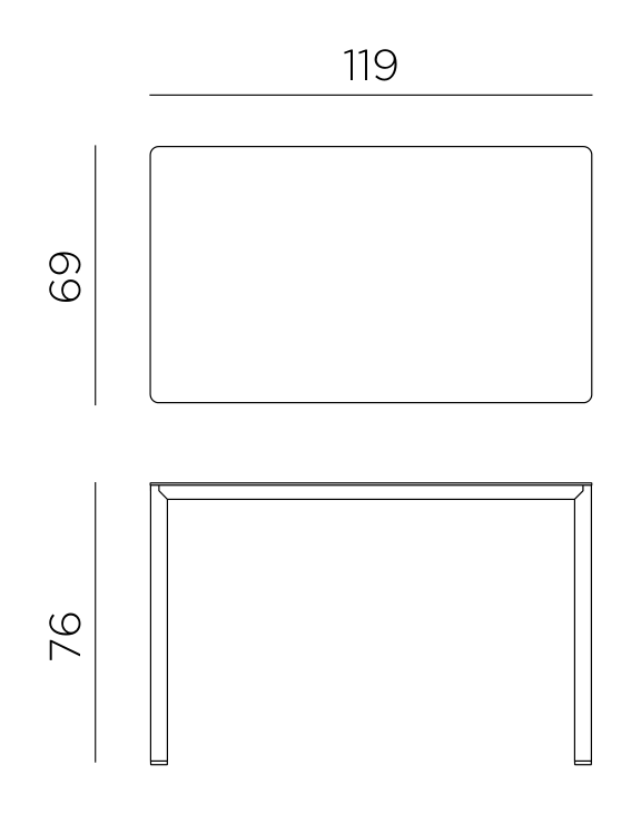 Nardi Piave 120x70cm Rectangular Dining Table dimensions