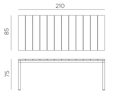 Nardi Rio Aluminium 210cm fixed table dimensions: 210 x 85cm, height 75cm