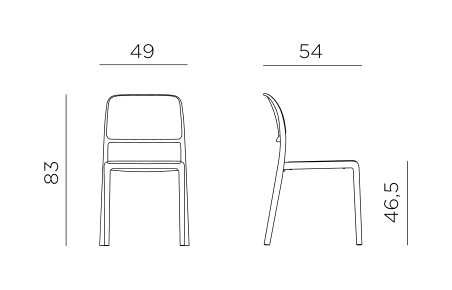 Nardi Riva Bistrot chair dimensions: height 83cm, width 49cm, depth 54cm, seat height 46.5cm