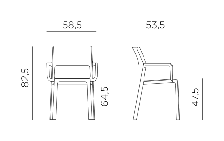 Nardi Trill armchair dimensions: height 82.5cm, width 58.5cm, depth 53.5cm, seat height 47.5cm, arm height 64.5cm