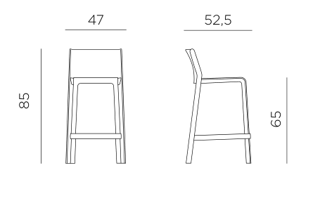 Nardi Trill mini bar stool dimensions: height 85cm, width 47cm, depth 52.5cm, seat height 65cm
