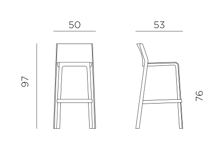 Nardi Trill bar stool dimensions: height 97cm, width 50cm, depth 53cm, seat height 76cm